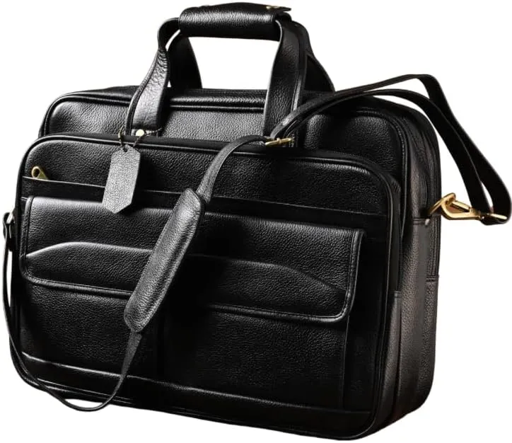 TAEMAN Black leather laptop bag strap replacement Time Resistance Leather Briefcase for Laptop Attache Case Messenger Bag for Men and Women