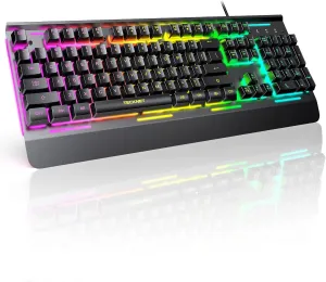 TECKNET Wired Keyboard, 2.4G USB Computer Keyboards, 7-Color & 4 Modes Backlit, Whisper Quiet Switches, Full Size Quiet Keyboard for Windows Desktop, PC, Laptop, Gaming