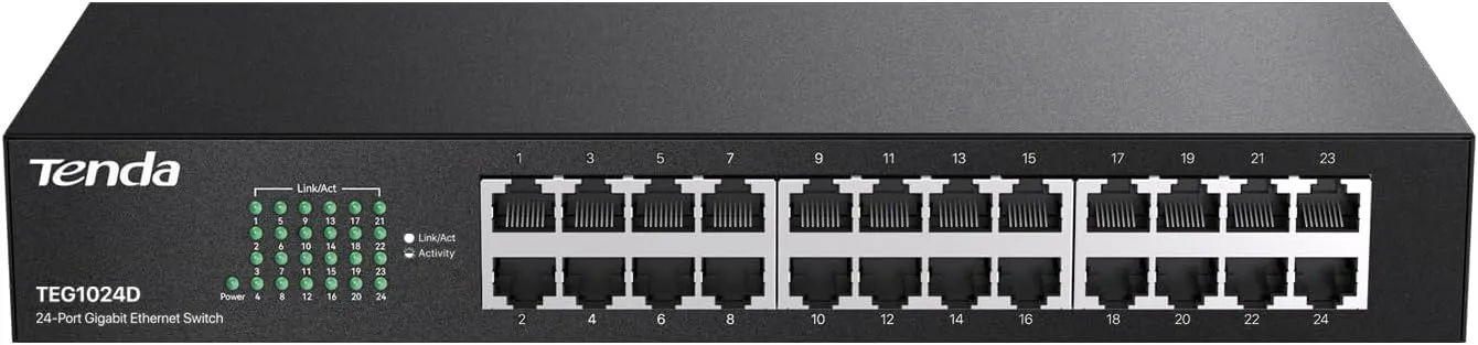Tenda TEG1024D, 24 Port Gigabit Switch, Unmanaged Rackmount Ethernet Switch 24 Port with Traffic Optimization, Plug & Play, Fanless Quiet & Metal Design Network Switch, Limited Lifetime Protection