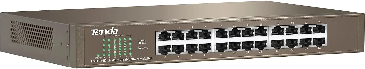 Tenda TEG1024D, 24 Port Gigabit Switch, Unmanaged Rackmount Ethernet Switch 24 Port with Traffic Optimization, Plug & Play, Fanless Quiet & Metal Design Network Switch, Limited Lifetime Protection
