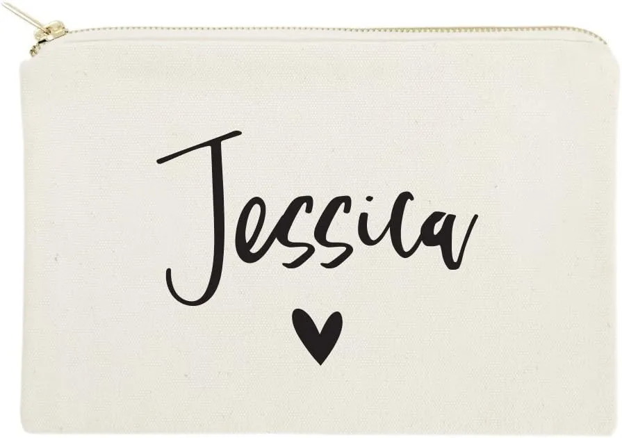 The Cotton & Canvas Co. Personalized Name Heart Cosmetic Bag and Travel Makeup Pouch
