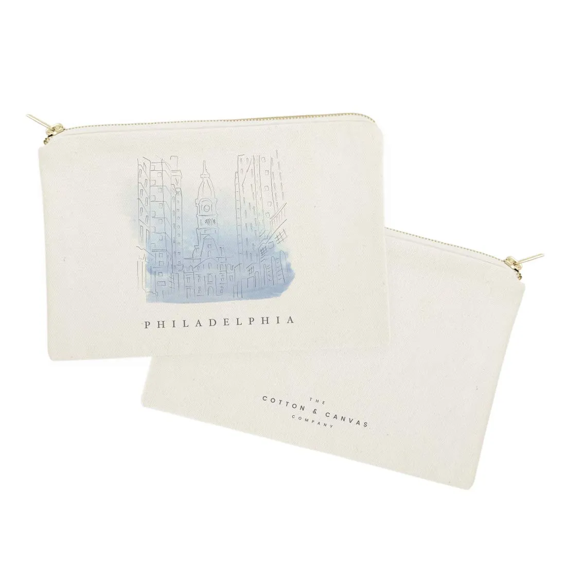 The Cotton & Canvas Co. Philadelphia Cityscape, Skyline, Souvenir Cosmetic Bag and Travel Make Up Pouch
