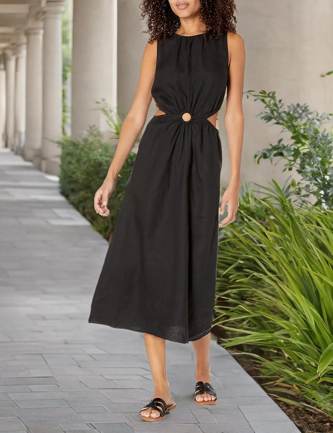 The Drop Women's Sade Linen Cut Out Midi