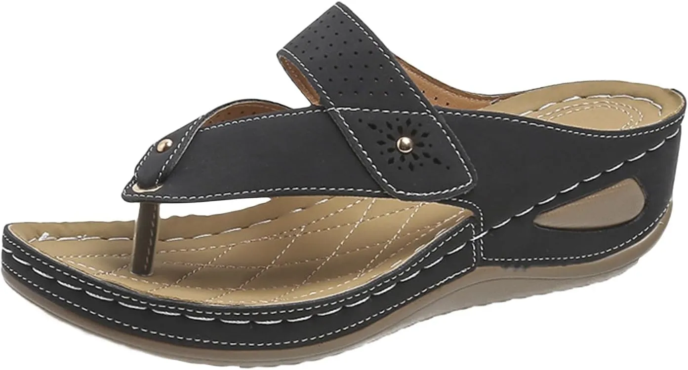 Thongs Sandals for Women, Orthopedic Toe Ring Sandals, Low Wedges with Arch Support T-Strap Flip Flops Casual Walking Shoes Comfort Wear Orthowear Shoes Beach Slippers Ladies Slip On Summer Shoe