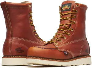 Thorogood American Heritage 8 Steel Toe Work Boots for Men - Full-Grain Leather with Moc Toe, Slip-Resistant Wedge Outsole, and Comfort Insole; EH Rated