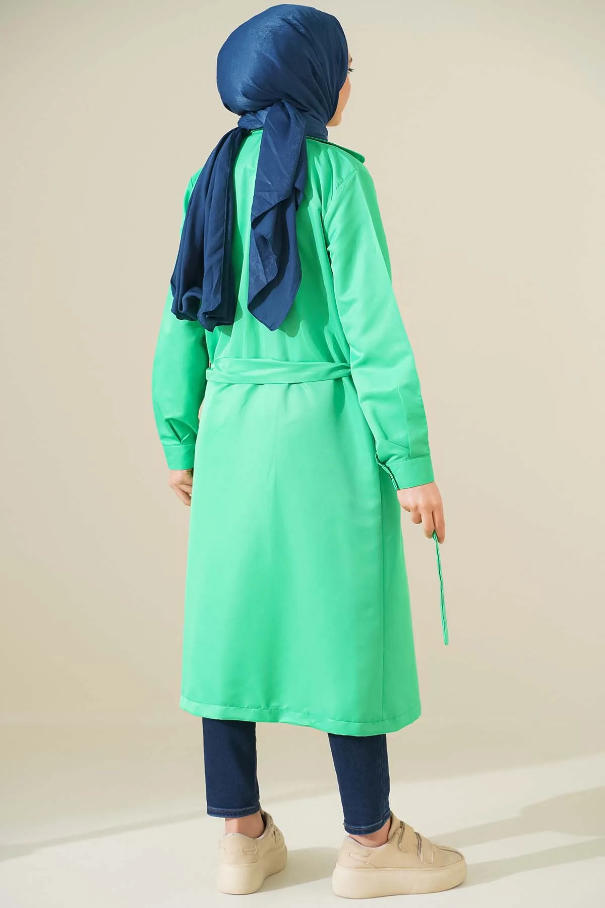 Three-Button Double-Breasted Trench Coat - Green