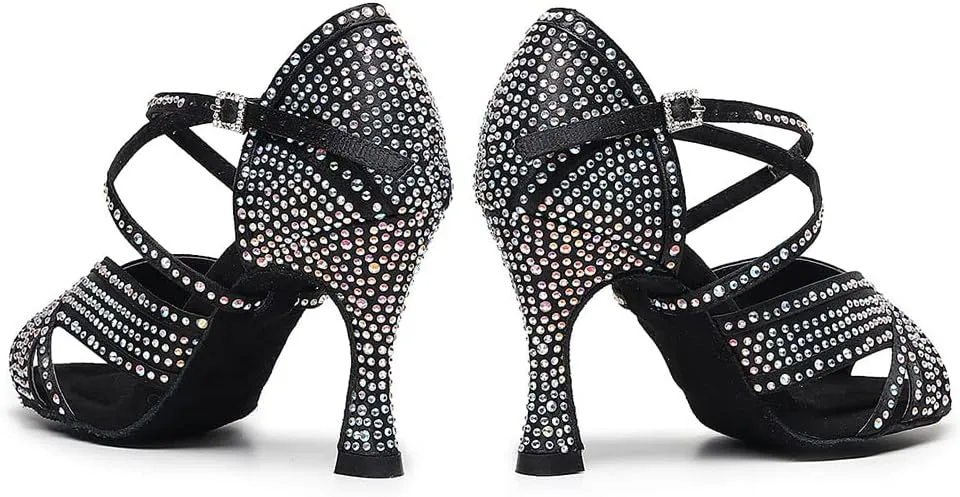 TINRYMX Women Latin Dance Shoes Open Toe Glisten Salsa Tango Performance Party Ballroom Dance Shoes,Model-QJWZ011