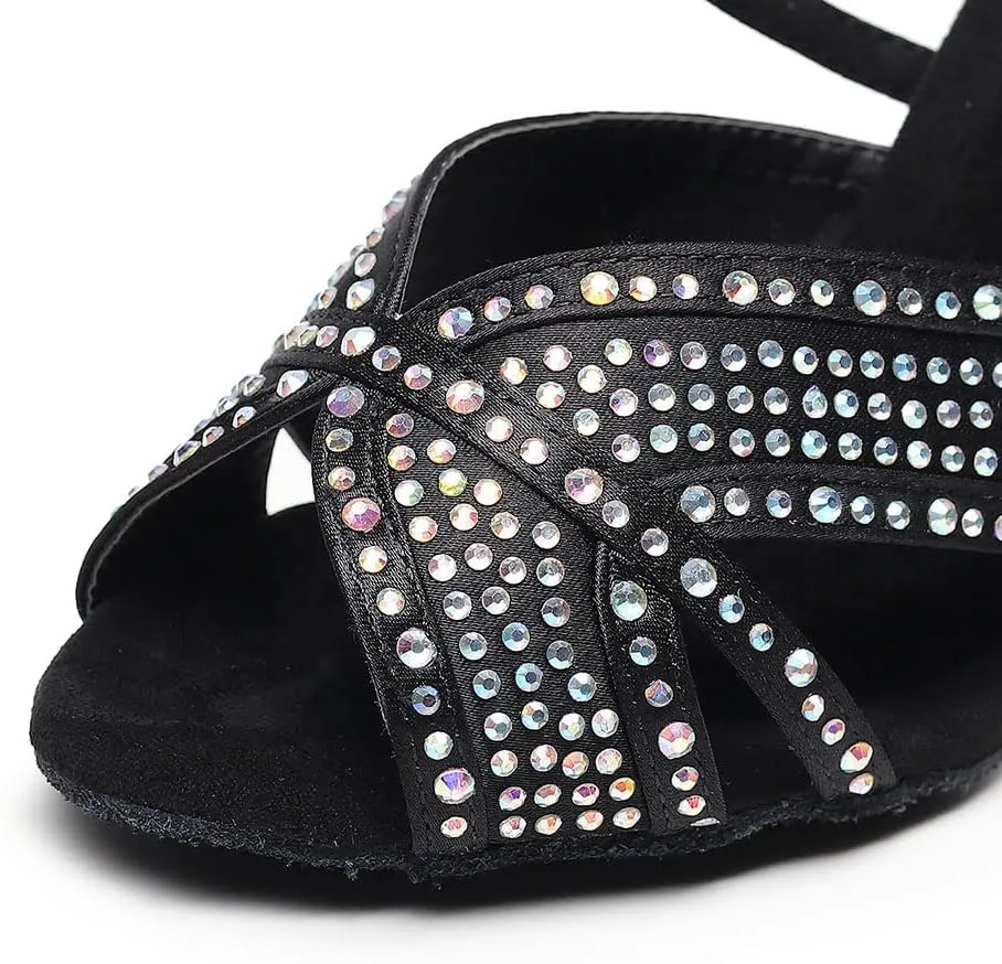 TINRYMX Women Latin Dance Shoes Open Toe Glisten Salsa Tango Performance Party Ballroom Dance Shoes,Model-QJWZ011