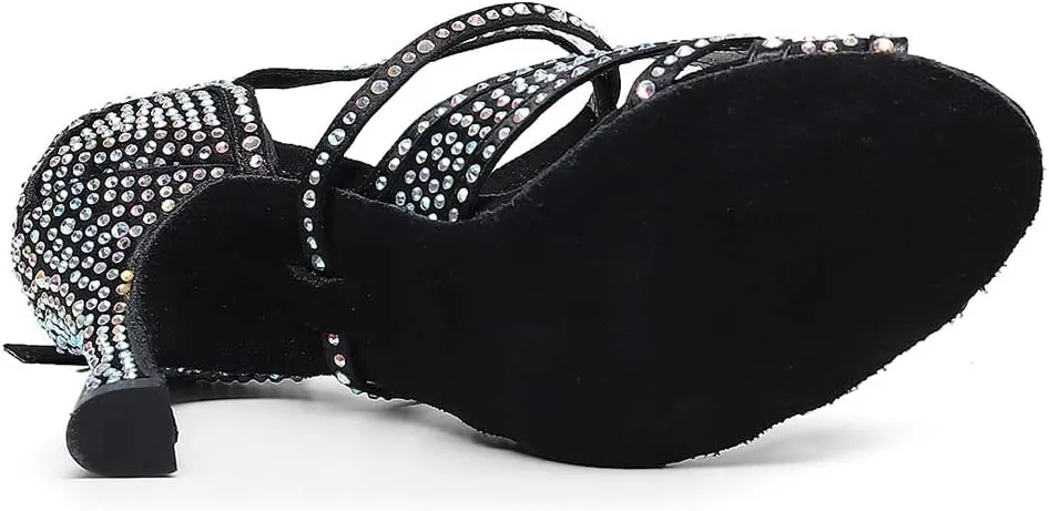 TINRYMX Women Latin Dance Shoes Open Toe Glisten Salsa Tango Performance Party Ballroom Dance Shoes,Model-QJWZ011