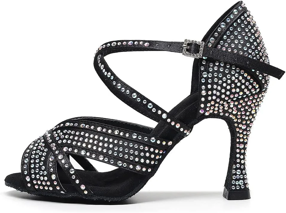 TINRYMX Women Latin Dance Shoes Open Toe Glisten Salsa Tango Performance Party Ballroom Dance Shoes,Model-QJWZ011