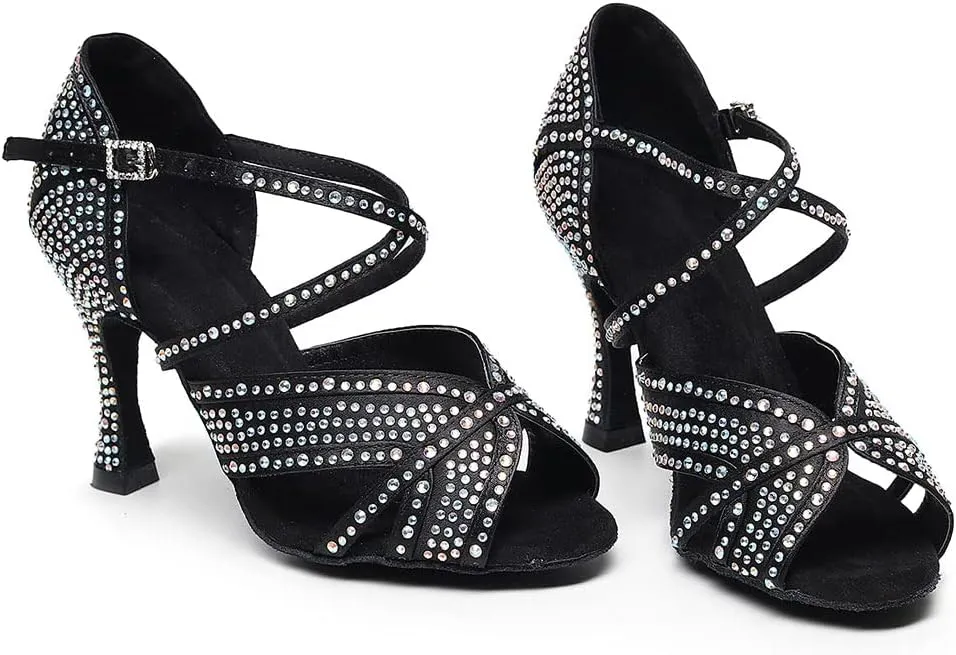 TINRYMX Women Latin Dance Shoes Open Toe Glisten Salsa Tango Performance Party Ballroom Dance Shoes,Model-QJWZ011