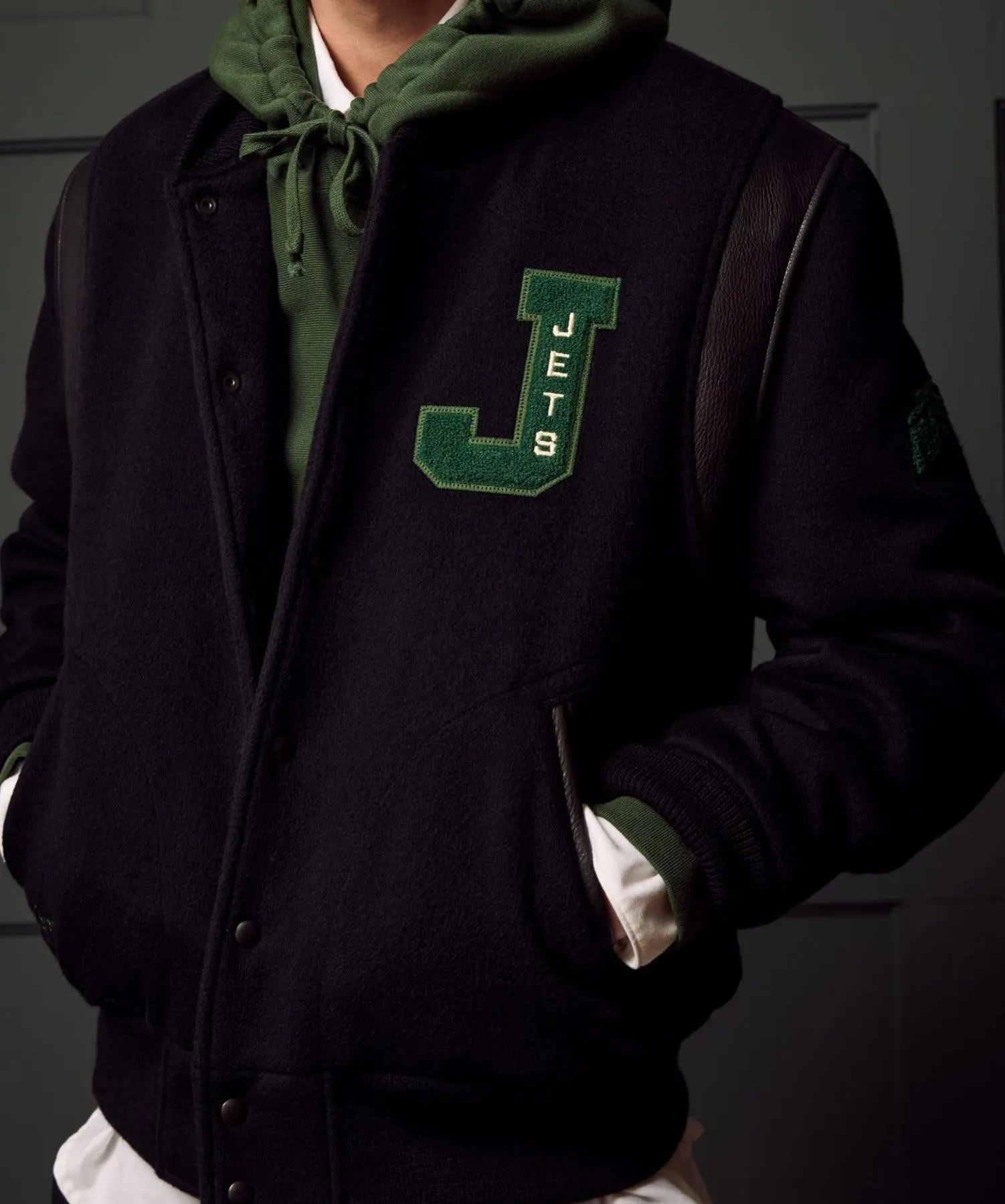 Todd Snyder by Fanatics for NFL Jets Cashmere Varsity Jacket