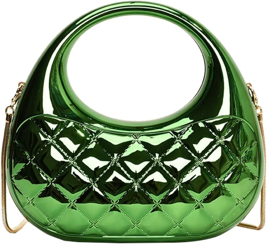 Trendy Acrylic Clutch Purse for Women Evening Wedding Party Crescent Crossbody Shoulder Bag Handbag with Chain
