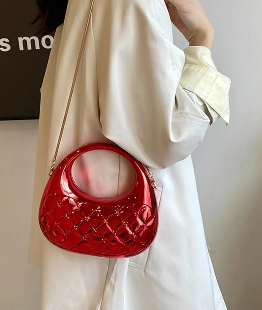 Trendy Acrylic Clutch Purse for Women Evening Wedding Party Crescent Crossbody Shoulder Bag Handbag with Chain