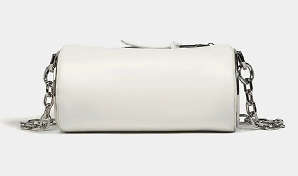 Trendy Cylinder Crossbody Shoulder Bag for Women Small PU Leather Handbags Chain Top Handle Satchel Y2k Tote Purse