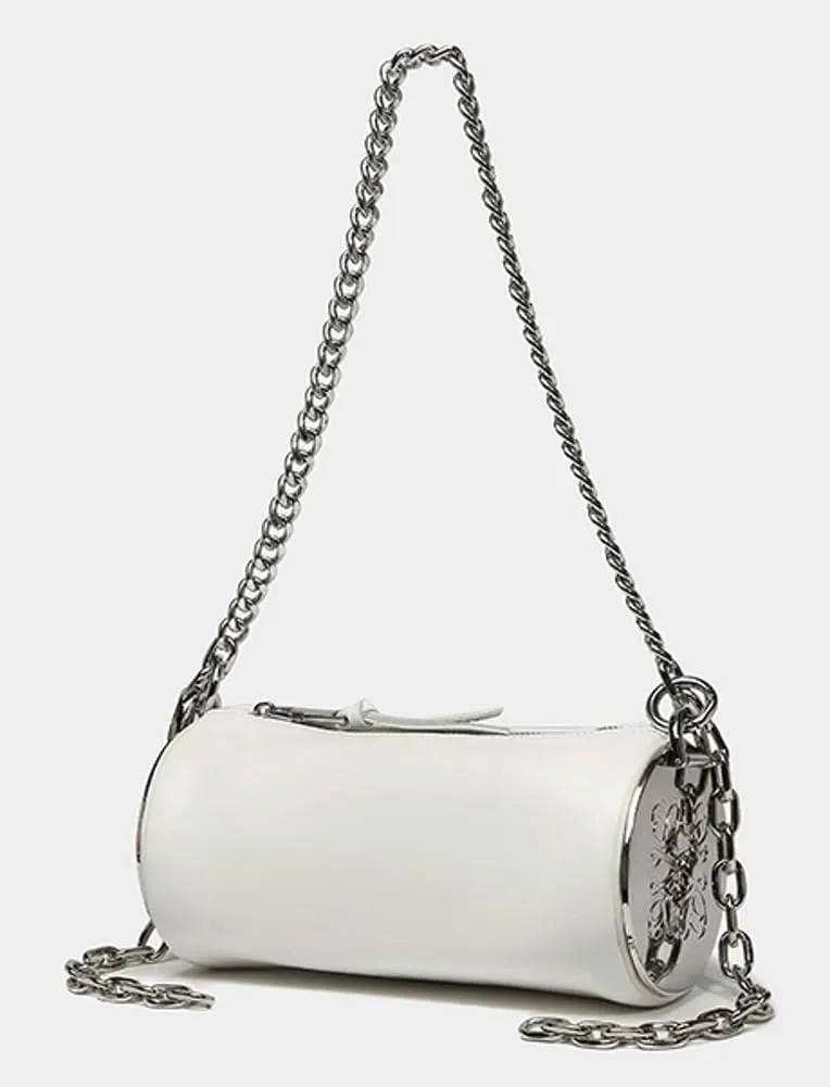 Trendy Cylinder Crossbody Shoulder Bag for Women Small PU Leather Handbags Chain Top Handle Satchel Y2k Tote Purse