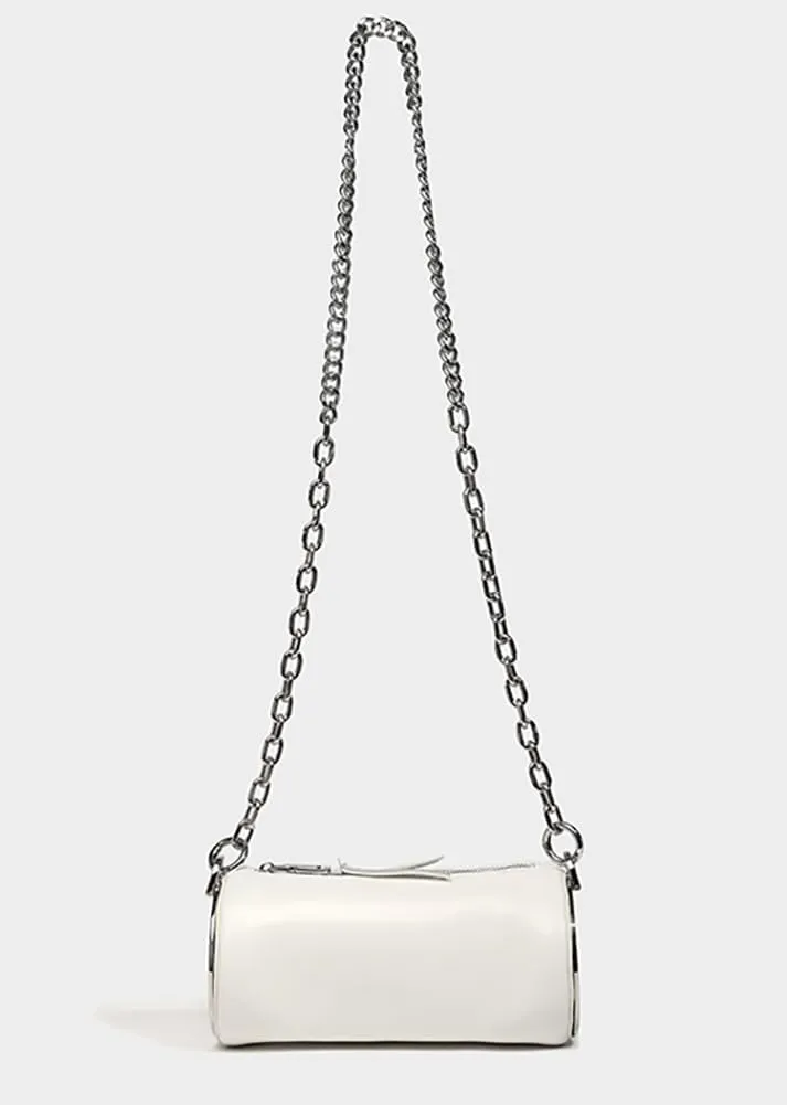 Trendy Cylinder Crossbody Shoulder Bag for Women Small PU Leather Handbags Chain Top Handle Satchel Y2k Tote Purse