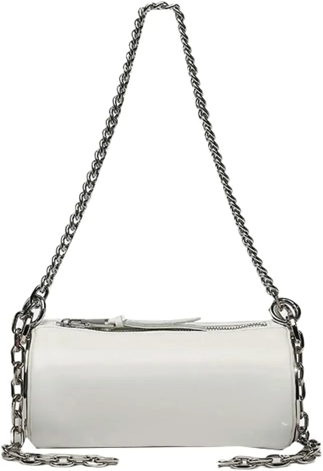 Trendy Cylinder Crossbody Shoulder Bag for Women Small PU Leather Handbags Chain Top Handle Satchel Y2k Tote Purse