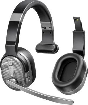 Trucker Bluetooth Headset, Wireless Headsets with Noise Cancelling Microphone, 50 Hrs HD Talktime Bluetooth Headphones with Detachable Earpad/Single Dual Mode for Office/Driving/Home (Silver)