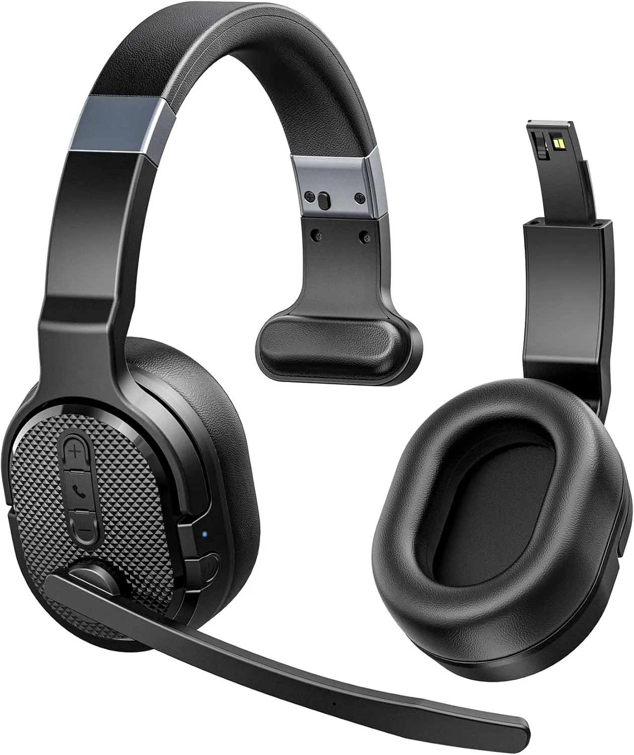 Trucker Bluetooth Headset, Wireless Headsets with Noise Cancelling Microphone, 50 Hrs HD Talktime Bluetooth Headphones with Detachable Earpad/Single Dual Mode for Office/Driving/Home