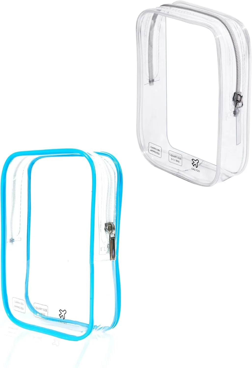 TSA Approved Toiletry Bag, Airplane Travel Essentials for Long Flight Flying European International Must Haves Small Quart Size Makeup Zipper Pouch (2, Clear, Blue)