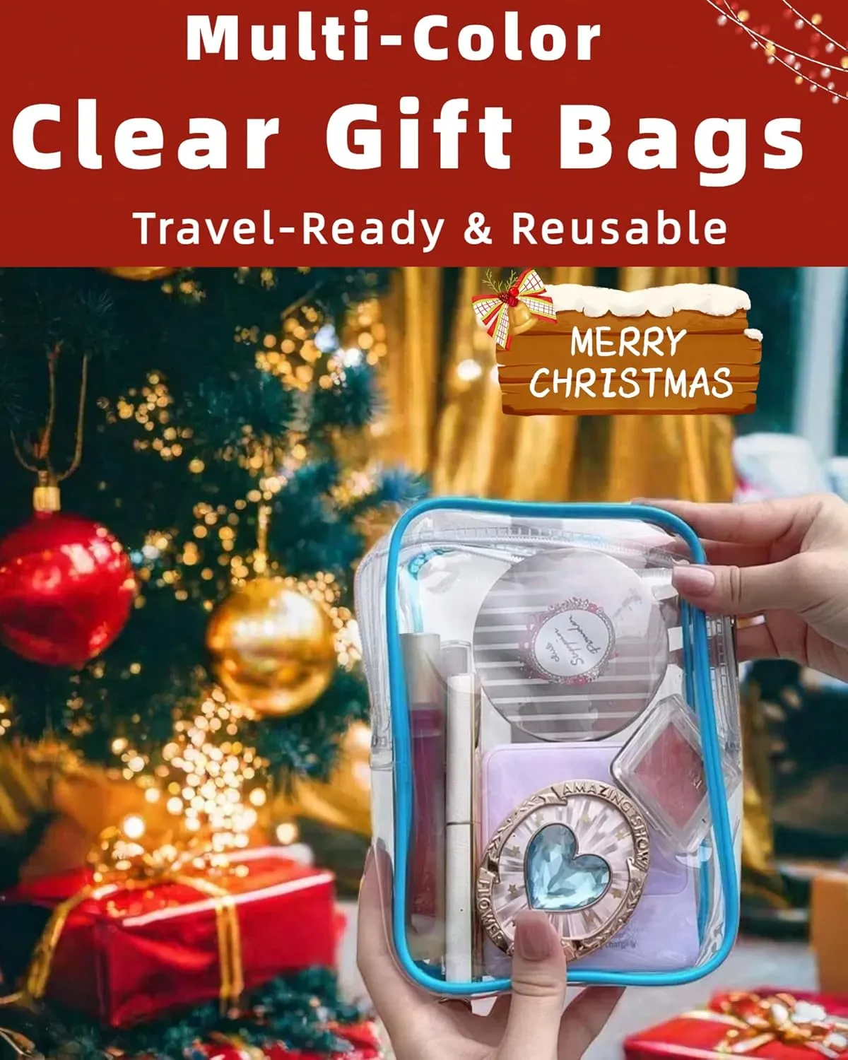 TSA Approved Toiletry Bag, Airplane Travel Essentials for Long Flight Flying European International Must Haves Small Quart Size Makeup Zipper Pouch (2, Clear, Blue)