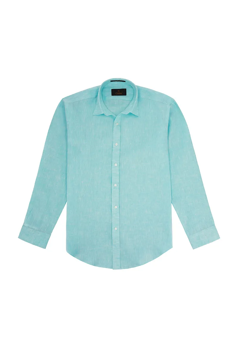 Turquoise blue linen shirt - 032250- 02