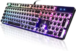 Typewriter Style Mechanical Gaming Keyboard RGB Backlit Wired with Blue Switch Retro Round Keycap 104 Keys Keyboard (Black 104 Keys RGB)
