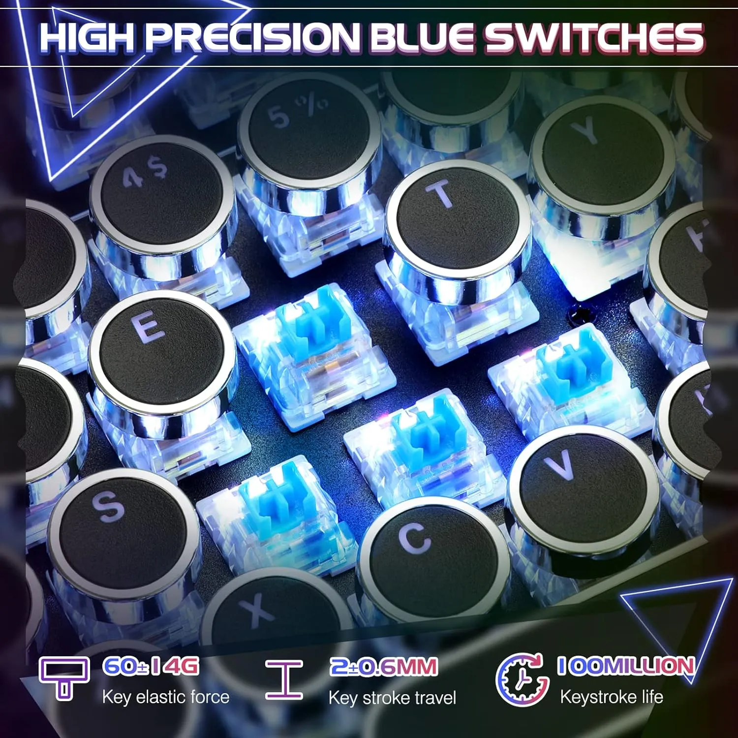 Typewriter Style Mechanical Gaming Keyboard RGB Backlit Wired with Blue Switch Retro Round Keycap 104 Keys Keyboard (Black 104 Keys RGB)