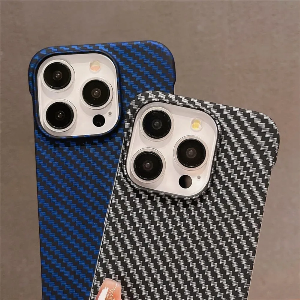 Ultra Thin Carbon Fibre Pattern Frameless Phone Case for iPhone 15 11 12 13 14 Pro Max Mini XR X XS 7 8 Plus SE Slim Hard Cover,Navy Blue,for iPhone Xs Max