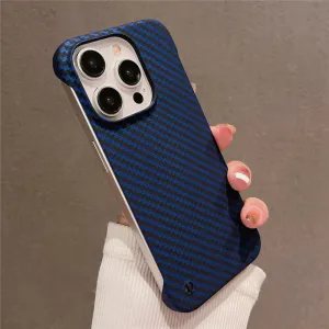 Ultra Thin Carbon Fibre Pattern Frameless Phone Case for iPhone 15 11 12 13 14 Pro Max Mini XR X XS 7 8 Plus SE Slim Hard Cover,Navy Blue,for iPhone Xs Max