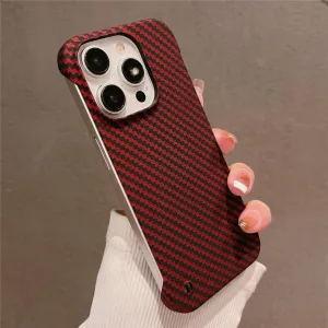 Ultra Thin Carbon Fibre Pattern Frameless Phone Case for iPhone 15 11 12 13 14 Pro Max Mini XR X XS 7 8 Plus SE Slim Hard Cover,Wine Red,for iPhone Xs Max