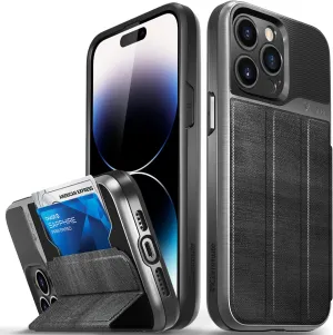 VENA vCommute Wallet Case Compatible with Apple iPhone 14 Pro Max (6.7"-inch), (Military Grade Drop Protection) Flip Leather Cover Card Slot Holder with Kickstand - Black Slate