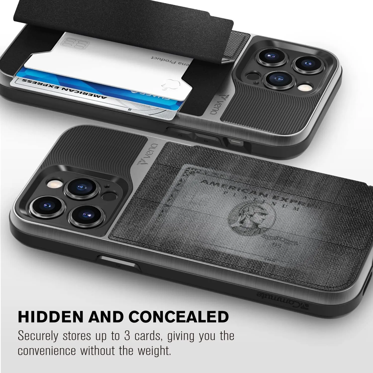 VENA vCommute Wallet Case Compatible with Apple iPhone 14 Pro Max (6.7"-inch), (Military Grade Drop Protection) Flip Leather Cover Card Slot Holder with Kickstand - Black Slate