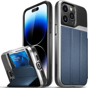 VENA vCommute Wallet Case Compatible with Apple iPhone 14 Pro Max (6.7"-inch), (Military Grade Drop Protection) Flip Leather Cover Card Slot Holder with Kickstand - Blue