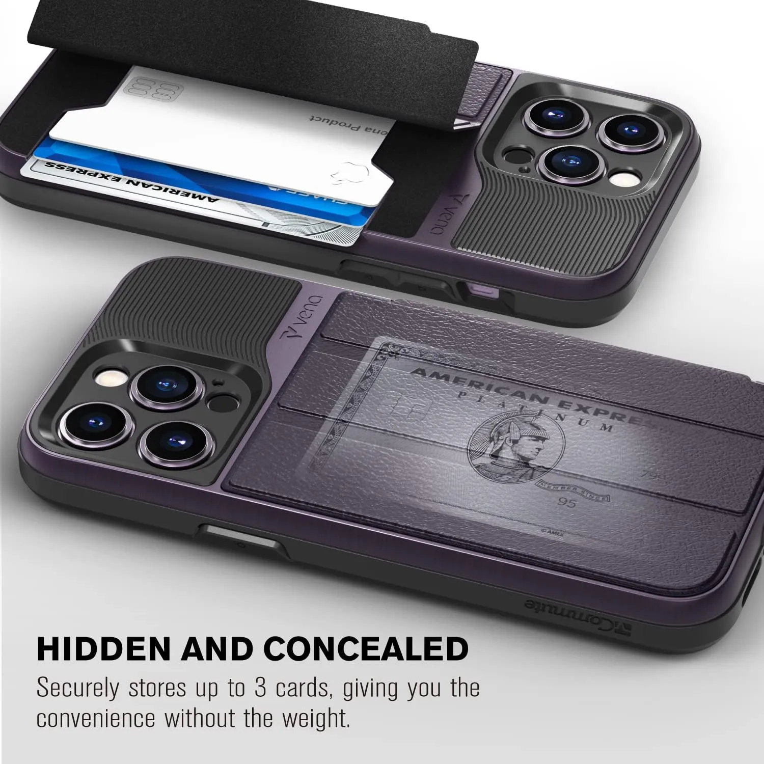VENA vCommute Wallet Case Compatible with Apple iPhone 14 Pro Max (6.7"), (Military Grade Drop Protection) Flip Leather Cover Card Slot Holder with Kickstand - Purple