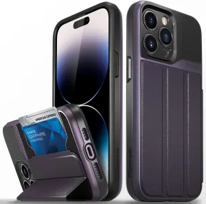 VENA vCommute Wallet Case Compatible with Apple iPhone 14 Pro Max (6.7"), (Military Grade Drop Protection) Flip Leather Cover Card Slot Holder with Kickstand - Purple