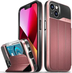 VENA Wallet Case Compatible with Apple iPhone 13 (6.1"-inch), vCommute (Military Grade Drop Protection) Flip Leather Cover Card Slot Holder with Kickstand (Rose Gold)