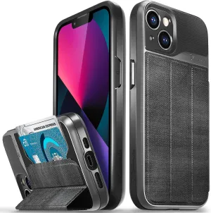VENA Wallet Case Compatible with Apple iPhone 13 (6.1"-inch), vCommute (Military Grade Drop Protection) Flip Leather Cover Card Slot Holder with Kickstand (Slate Black)