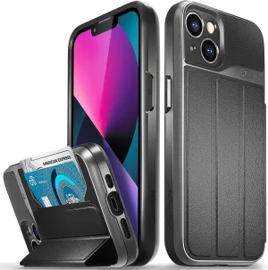 VENA Wallet Case Compatible with Apple iPhone 13 (6.1"-inch), vCommute (Military Grade Drop Protection) Flip Leather Cover Card Slot Holder with Kickstand (Space Gray)