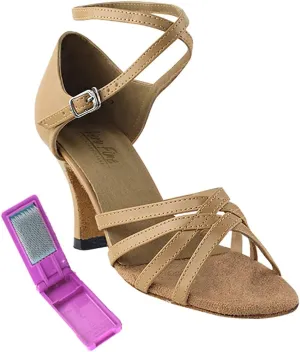 Very Fine Dance Shoes - Ladies Latin, Rhythm, Salsa Ballroom Dance Shoes - 1606-2.5-inch Heel and Foldable Brush Bundle - Beige Brown - 8.5