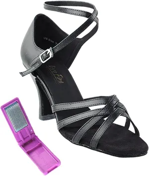 Very Fine Dance Shoes - Ladies Latin, Rhythm, Salsa Ballroom Dance Shoes - 1606-2.5-inch Heel and Foldable Brush Bundle - Black - 6.5