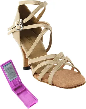 Very Fine Dance Shoes - Ladies Latin, Rhythm, Salsa, Waltz Ballroom Dance Shoes - 5008-2.5-inch Heel and Foldable Brush Bundle - Tan Leather - 8