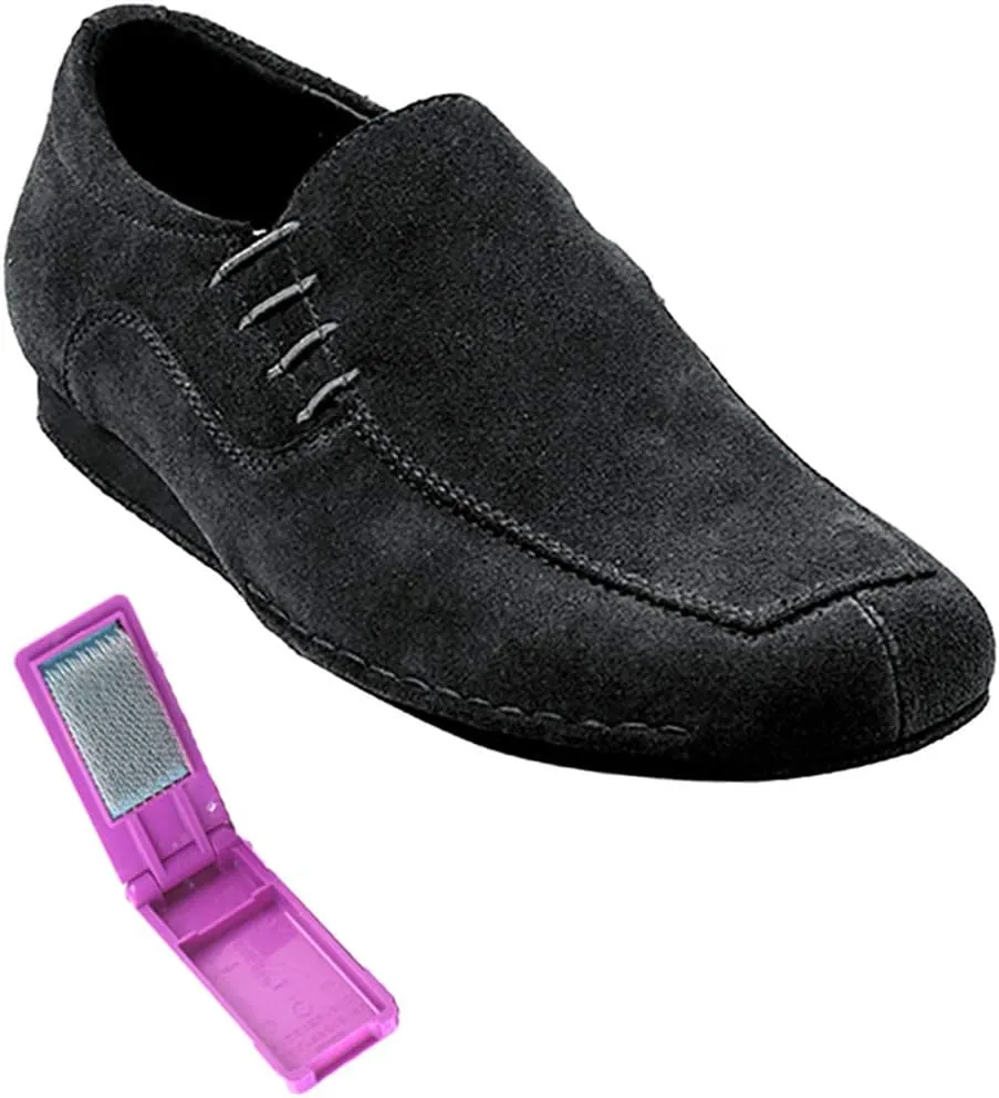 Very Fine Dance Shoes - Mens Latin, Rhythm, Waltz Ballroom Dance Shoes - SERO102BBX - Flat Heel and Foldable Brush Bundle - Black Suede - 9