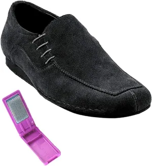 Very Fine Dance Shoes - Mens Latin, Rhythm, Waltz Ballroom Dance Shoes - SERO102BBX - Flat Heel and Foldable Brush Bundle - Black Suede - 9