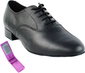 Very Fine Dance Shoes - Mens Standard, Smooth Ballroom Dance Shoes - 919101W - 1-inch Heel and Foldable Brush Bundle - Black Leather - 7.5