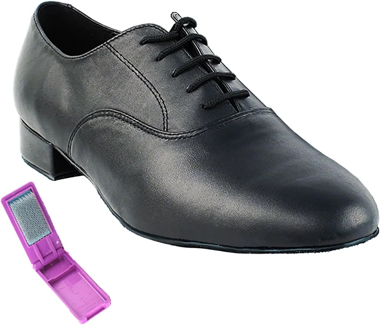 Very Fine Dance Shoes - Mens Standard, Smooth Ballroom Dance Shoes - 919101W - 1-inch Heel and Foldable Brush Bundle - Black Leather - 7.5