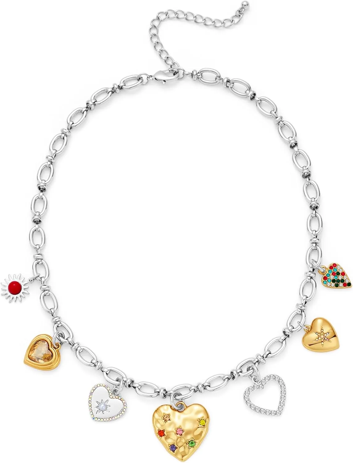 Vintage Heart Charm Necklaces for Women Matte Gold Charm Necklace Chunky Link Chain Necklace Fashion White Gold Heart Necklaces
