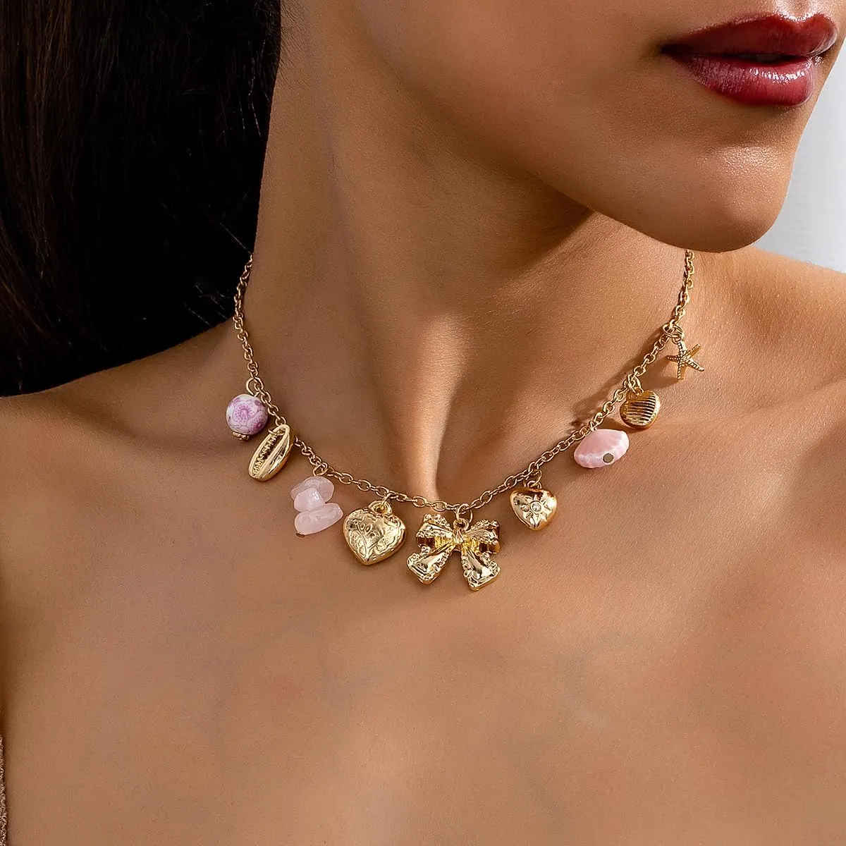 Vintage Hearts Charm Necklaces for Women With Different Heart Charms Charm Puffy Heart Necklace