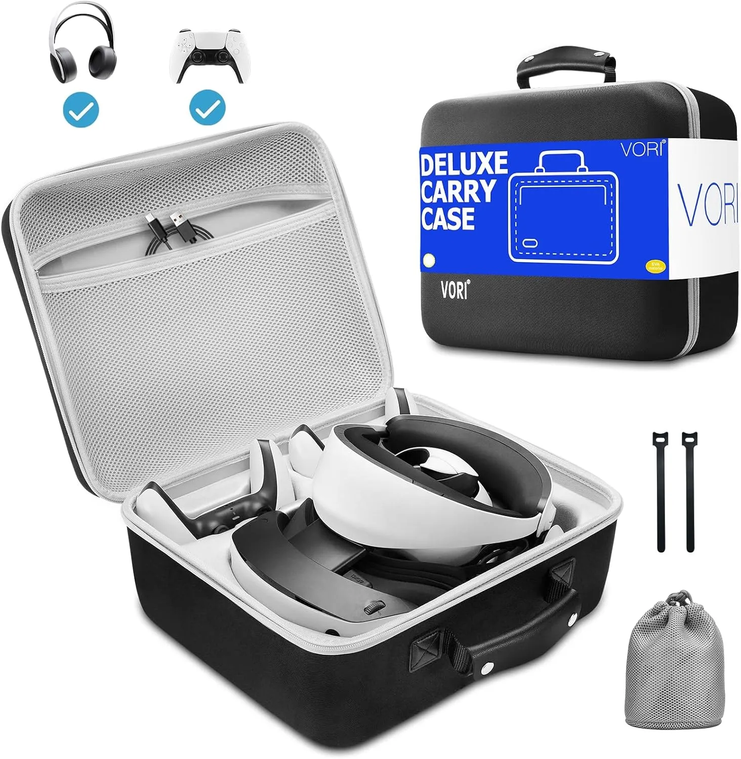 VORI Carrying Case for PSVR2 Gaming Headset and Touch Controllers Accessories, Portable Protection Hard Case for PS VR2 Controller, Suitable for Travel and Home Storage, Black